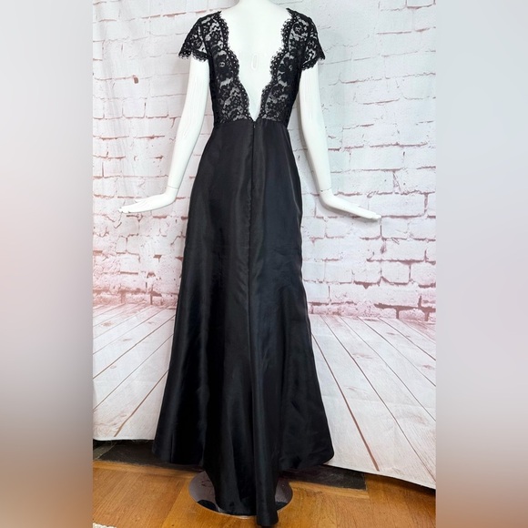 NOIR by Lazaro Black Chantilly Lace Silk Organza Formal Evening Gown Size 12 - Picture 4 of 16